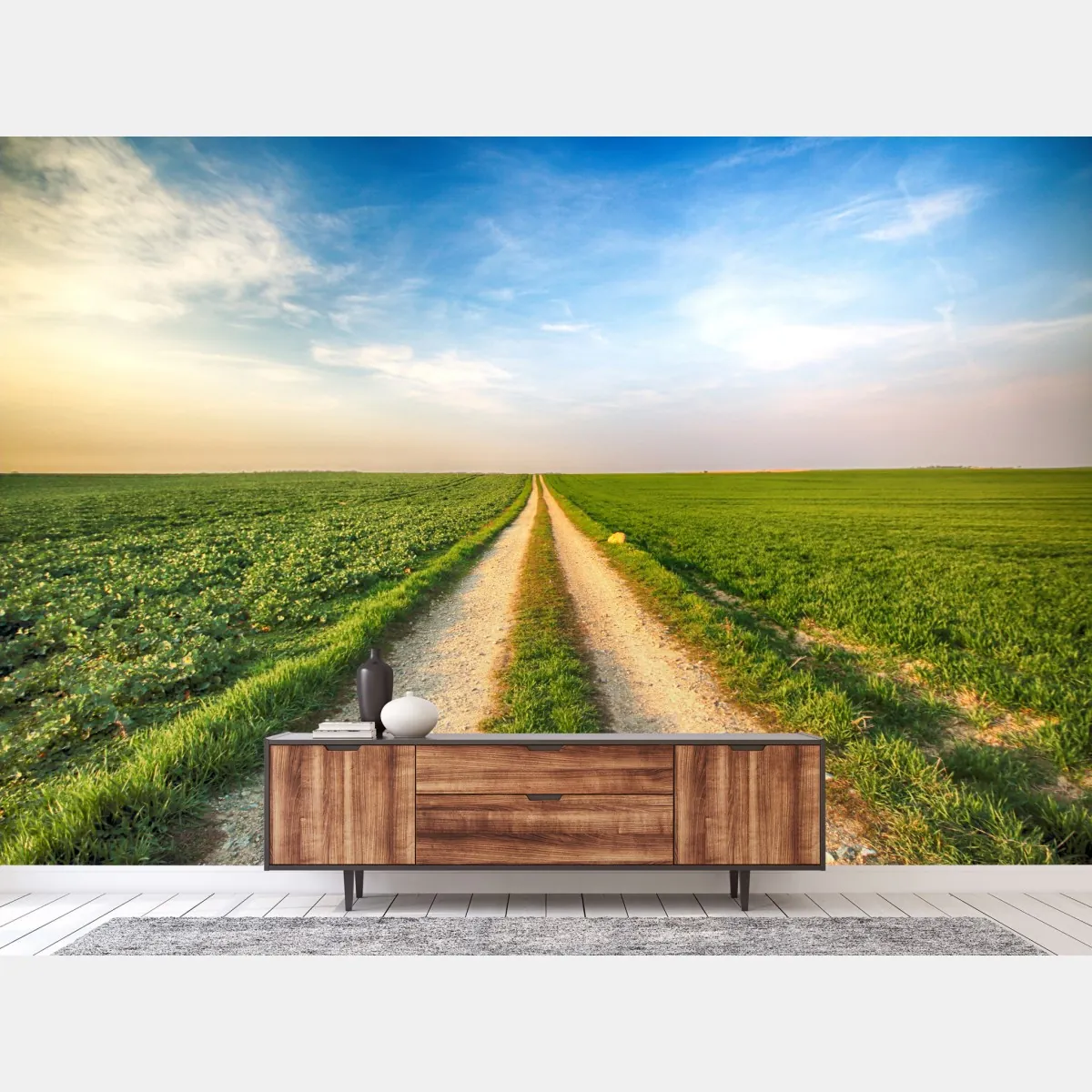 Fototapeta polna droga przez zielone pola – Wallissimo® Fototapeta polna droga przez zielone pola – Wallissimo®