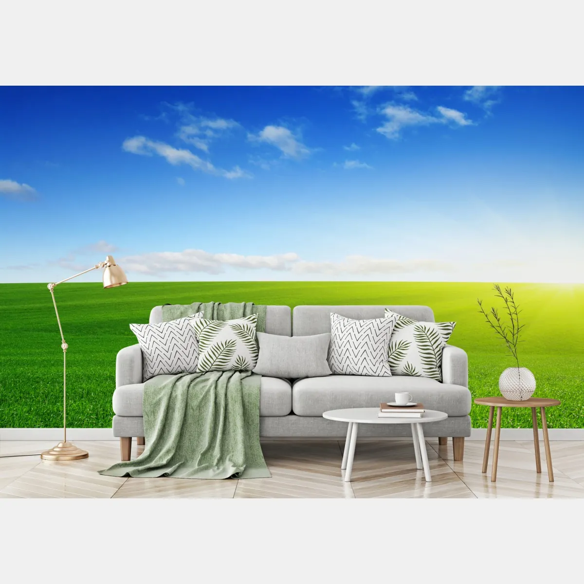 Fototapeta słoneczna zielona łąka o wschodzie – Wallissimo® Fototapeta słoneczna zielona łąka o wschodzie – Wallissimo®