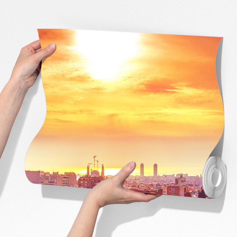 Fototapeta zachód słońca nad Park Güell w Barcelonie – Wallissimo® Fototapeta zachód słońca nad Park Güell w Barcelonie – Wallissimo®