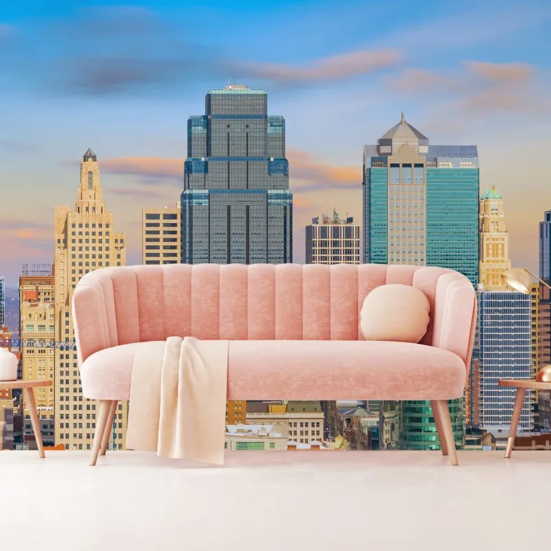 Fototapeta panorama Kansas City o zachodzie słońca – Wallissimo® Fototapeta panorama Kansas City o zachodzie słońca – Wallissimo®