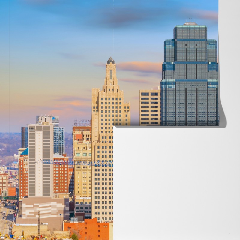 Fototapeta panorama Kansas City o zachodzie słońca – Wallissimo® Fototapeta panorama Kansas City o zachodzie słońca – Wallissimo®