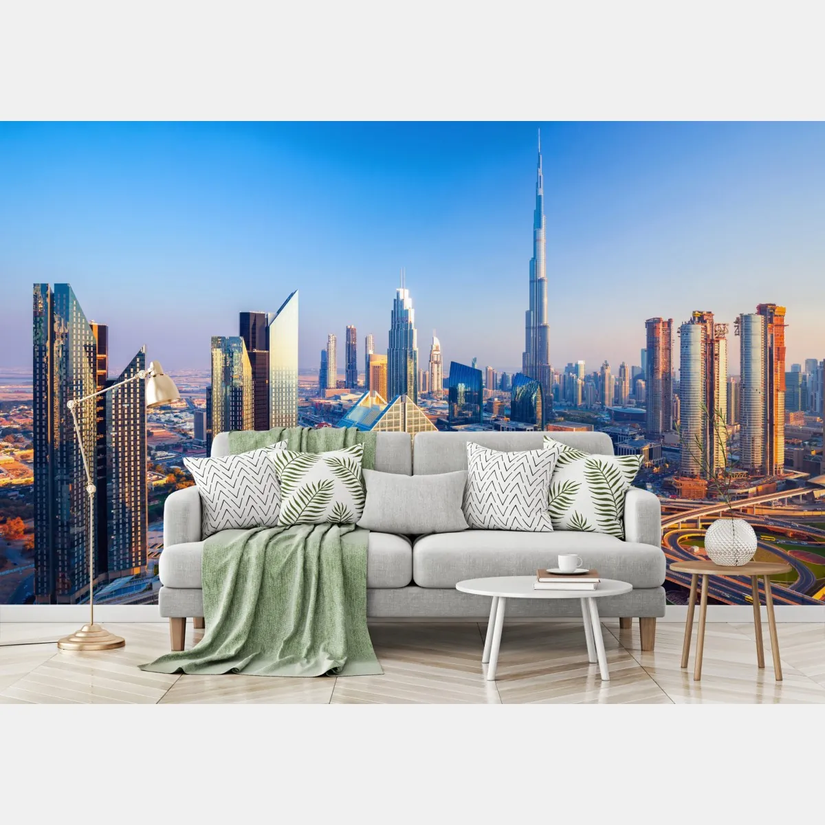 Fototapeta panorama Dubaju z Burj Khalifa o zachodzie słońca – Wallissimo® Fototapeta panorama Dubaju z Burj Khalifa o zachodzie słońca – Wallissimo®