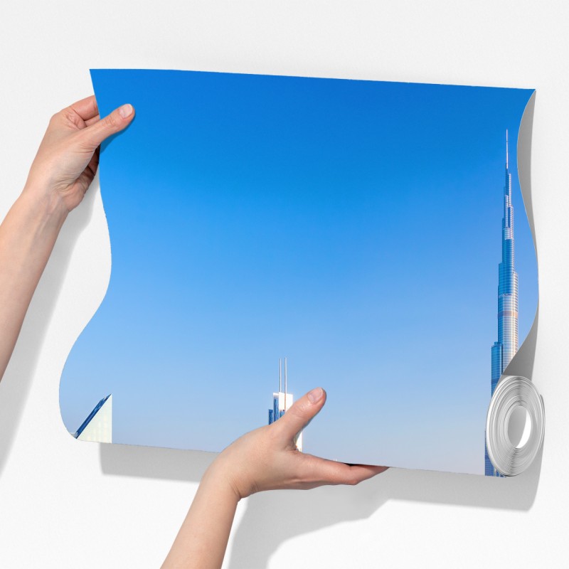 Fototapeta panorama Dubaju z Burj Khalifa o zachodzie słońca – Wallissimo® Fototapeta panorama Dubaju z Burj Khalifa o zachodzie słońca – Wallissimo®