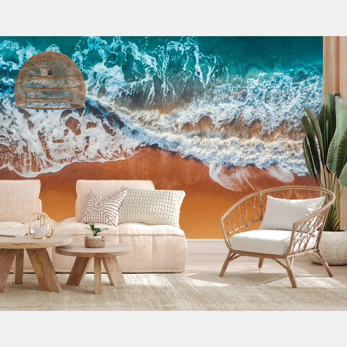 Fototapeta lotnicze ujęcie turkusowych fal na piaszczystej plaży – Wallissimo® Fototapeta lotnicze ujęcie turkusowych fal na piaszczystej plaży – Wallissimo®