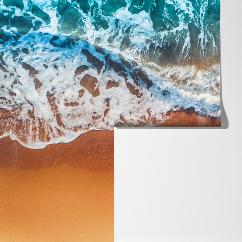 Fototapeta lotnicze ujęcie turkusowych fal na piaszczystej plaży – Wallissimo® Fototapeta lotnicze ujęcie turkusowych fal na piaszczystej plaży – Wallissimo®