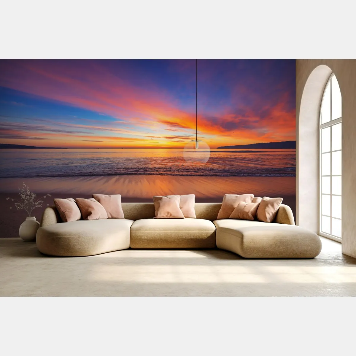 Fototapeta żywy wschód słońca nad spokojną plażą – Wallissimo® Fototapeta żywy wschód słońca nad spokojną plażą – Wallissimo®