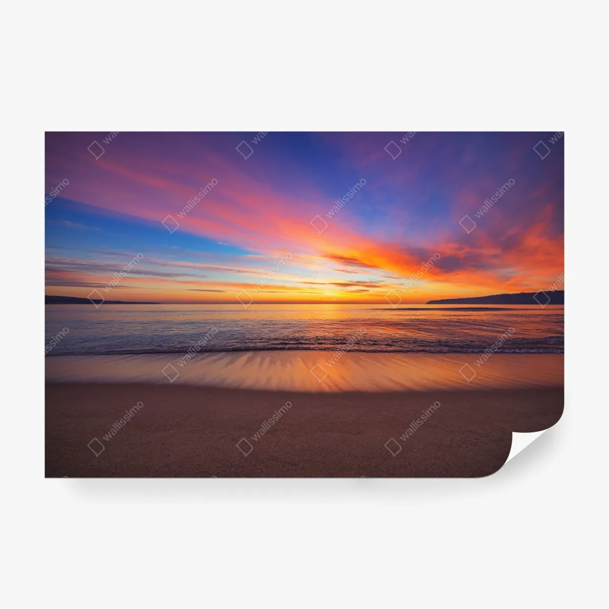 Fototapeta żywy wschód słońca nad spokojną plażą – Wallissimo® Fototapeta żywy wschód słońca nad spokojną plażą – Wallissimo®