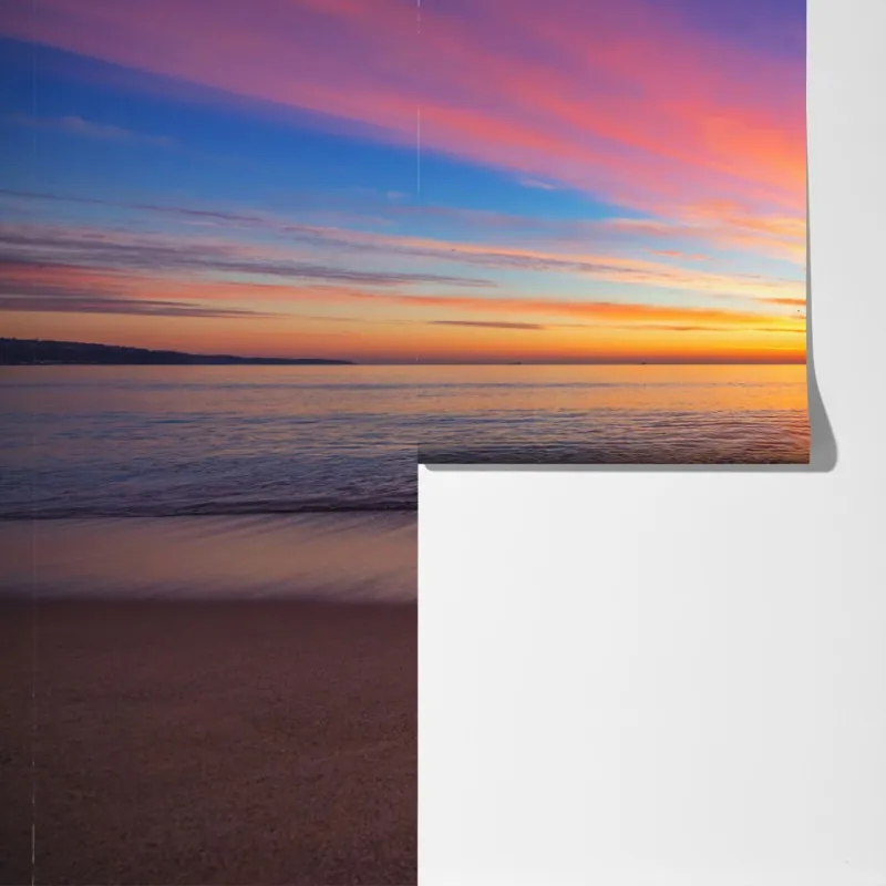 Fototapeta żywy wschód słońca nad spokojną plażą – Wallissimo® Fototapeta żywy wschód słońca nad spokojną plażą – Wallissimo®