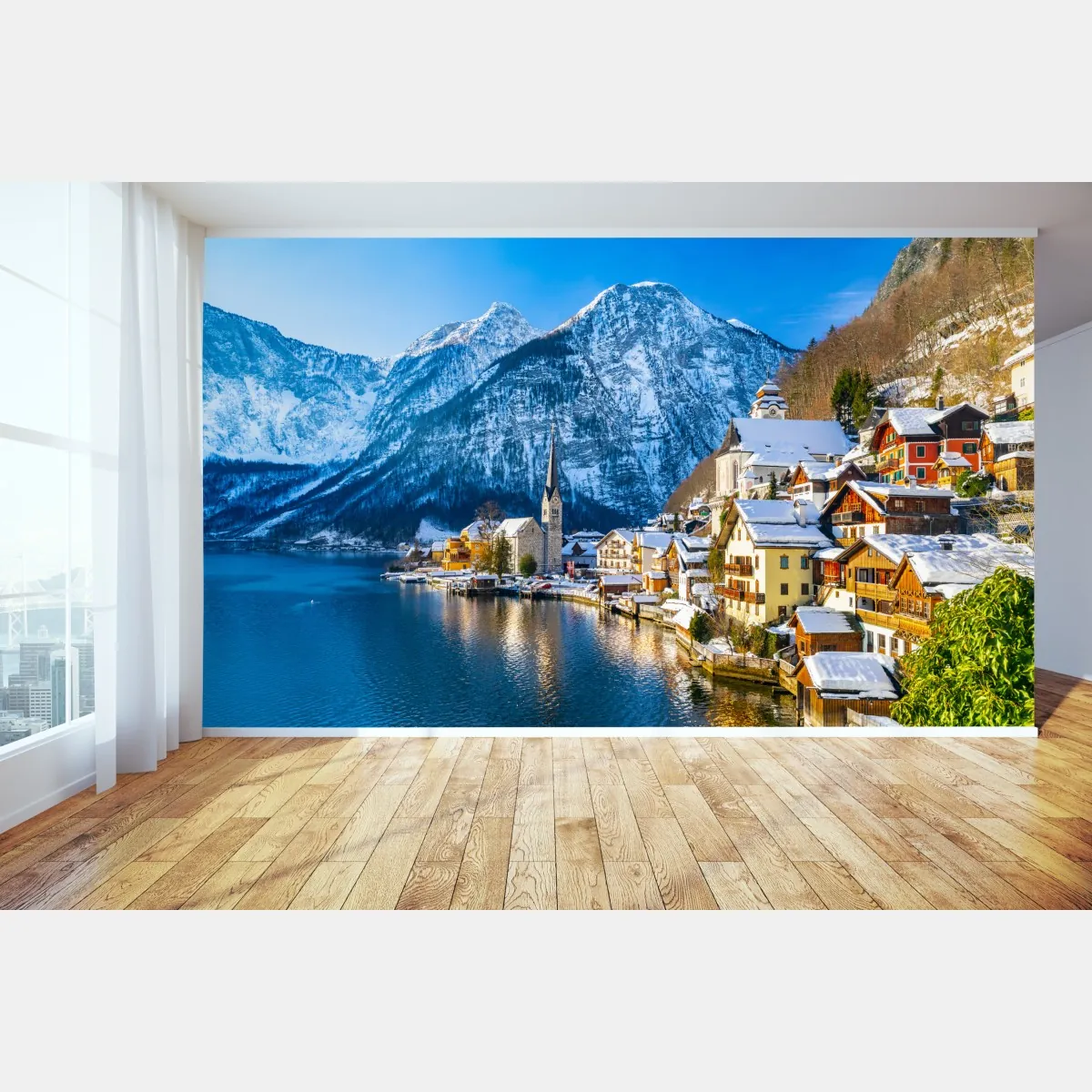 Fototapeta zimowy spokój w Hallstatt — alpejska wioska nad jeziorem – Wallissimo® Fototapeta zimowy spokój w Hallstatt — alpejska wioska nad jeziorem – Wallissimo®