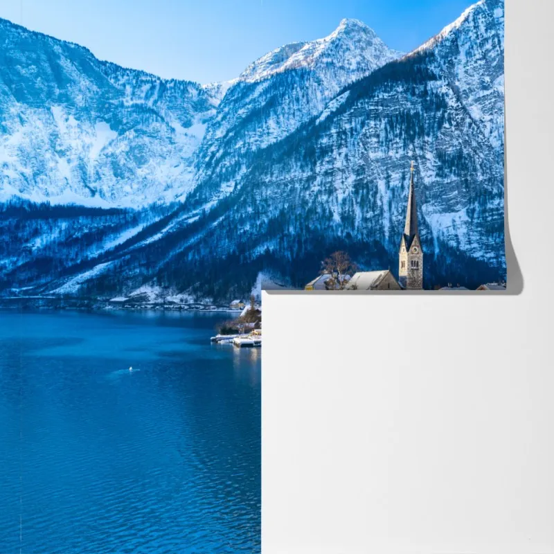 Fototapeta zimowy spokój w Hallstatt — alpejska wioska nad jeziorem – Wallissimo® Fototapeta zimowy spokój w Hallstatt — alpejska wioska nad jeziorem – Wallissimo®