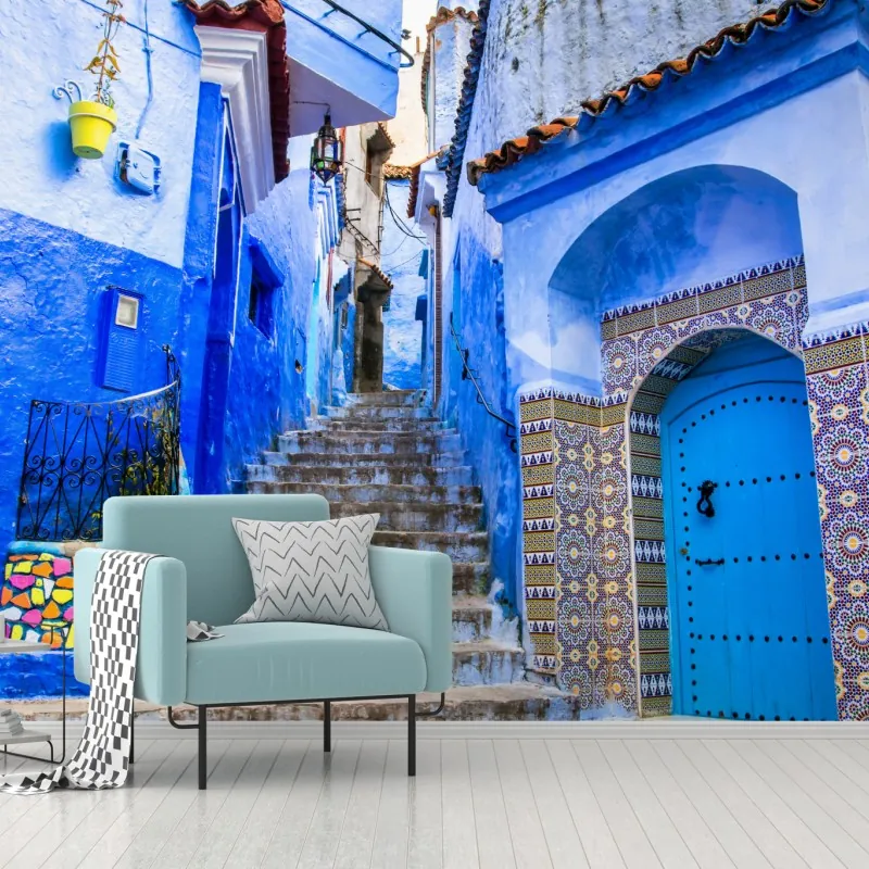 Fototapeta niebieska uliczka w Chefchaouen, Maroko