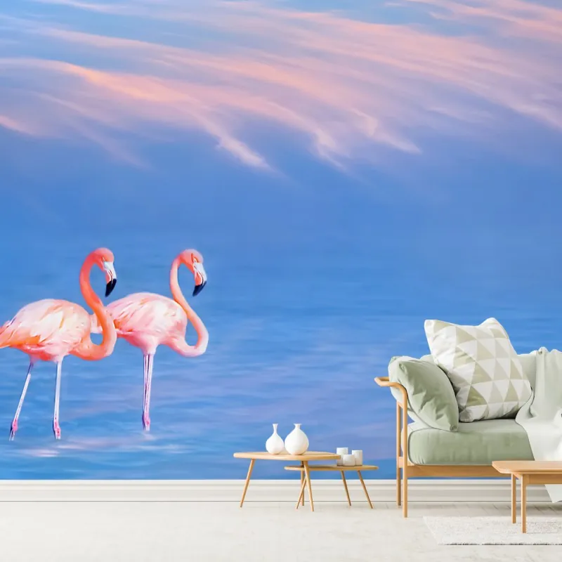 Fototapeta różowe flamingi na pastelowych wodach