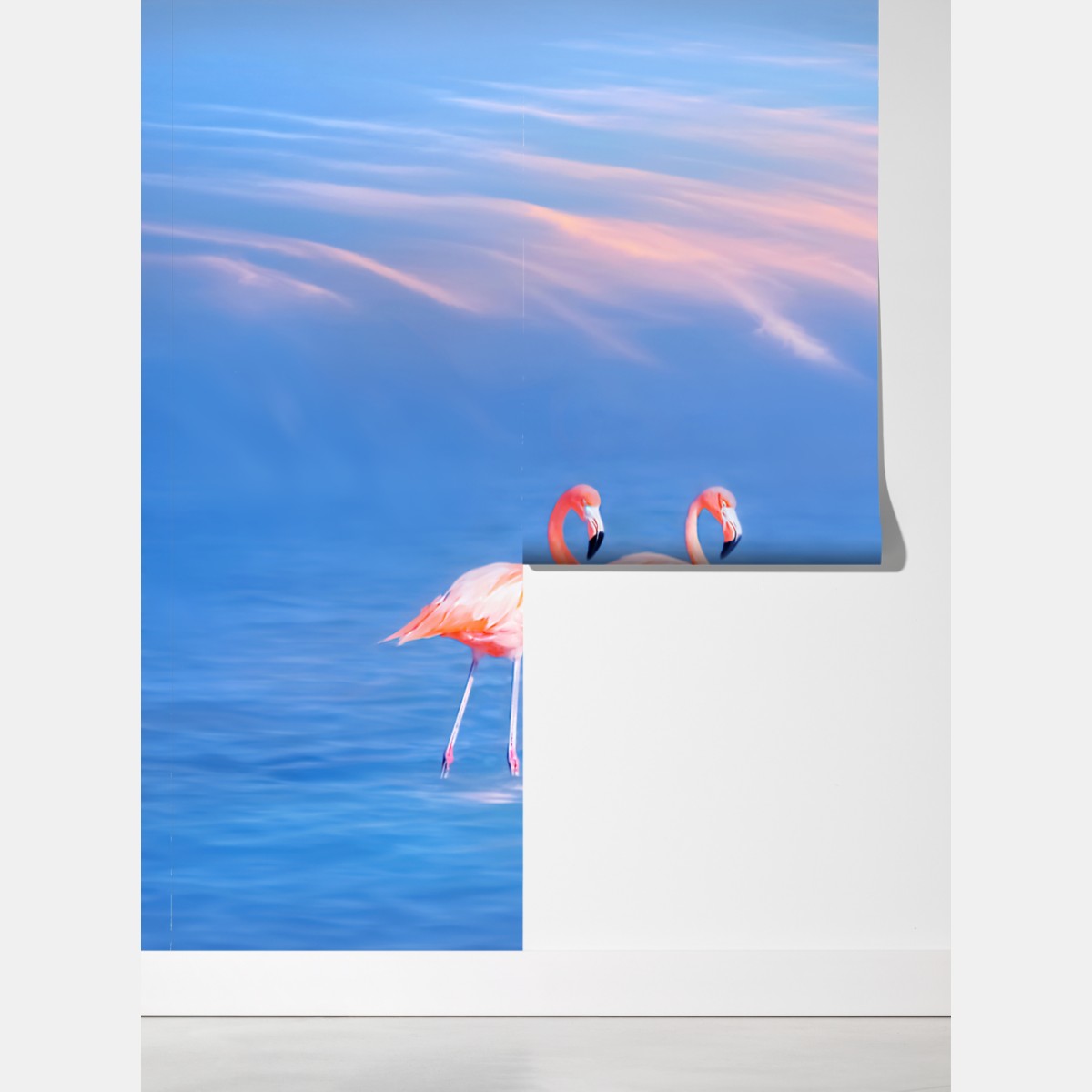 Fototapeta różowe flamingi na pastelowych wodach – Wallissimo® Fototapeta różowe flamingi na pastelowych wodach – Wallissimo®