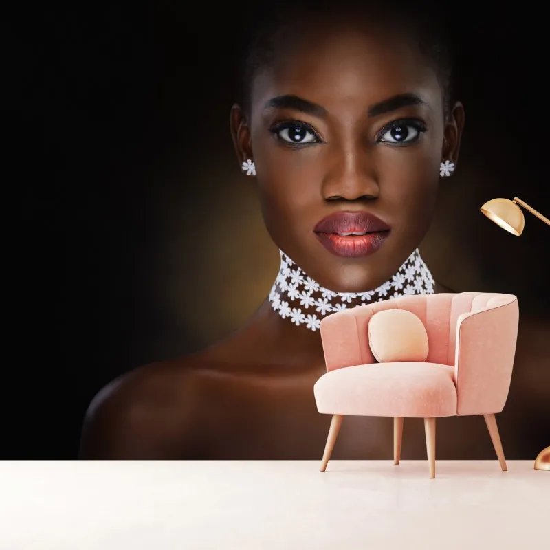 Fototapeta elegancki portret kobiety z kwiatową kolią