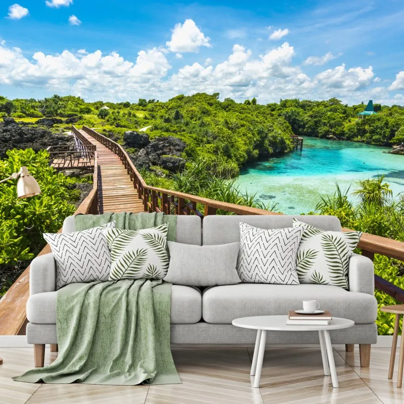 Fototapeta tropikalna drewniana kładka nad turkusową laguną