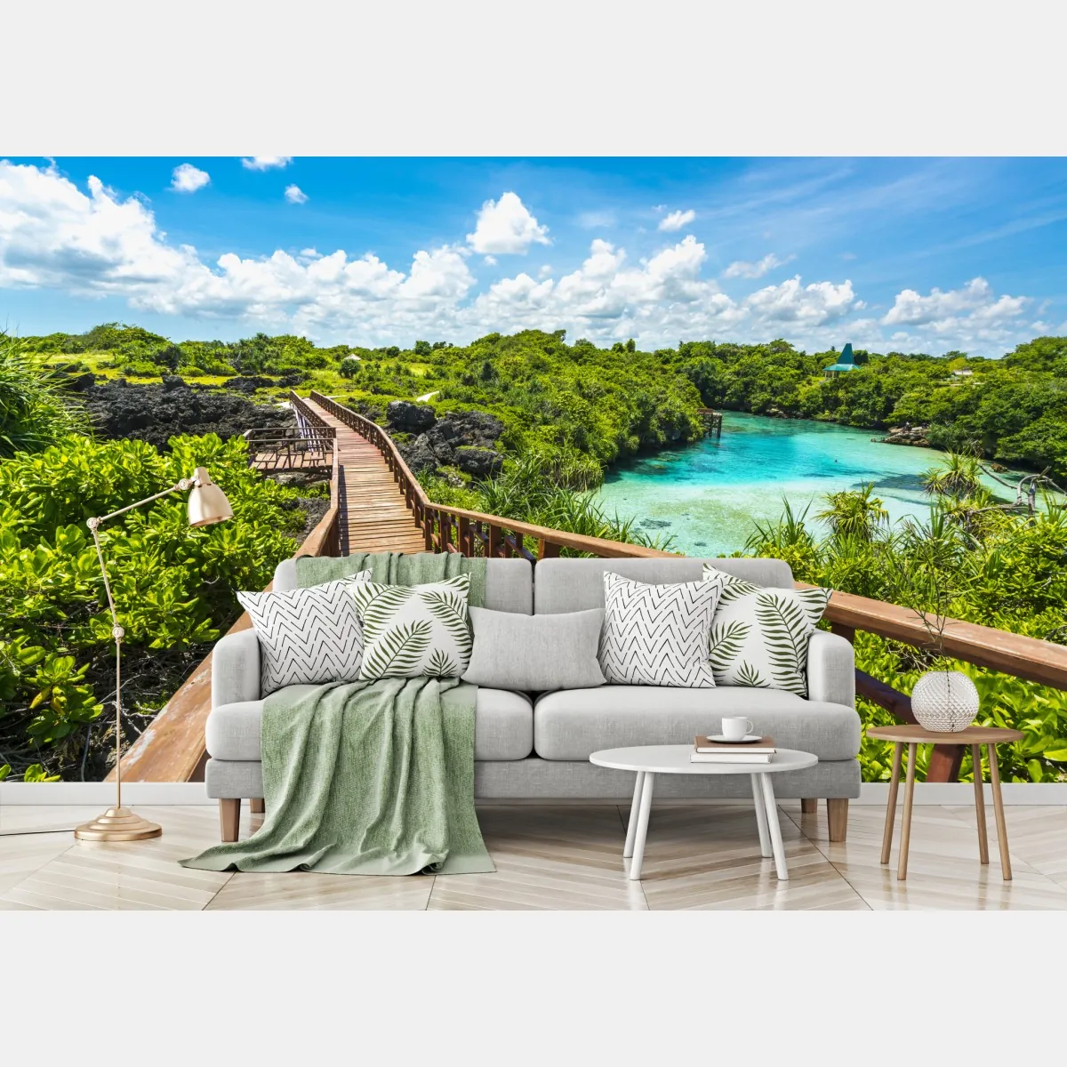Fototapeta tropikalna drewniana kładka nad turkusową laguną – Wallissimo® Fototapeta tropikalna drewniana kładka nad turkusową laguną – Wallissimo®