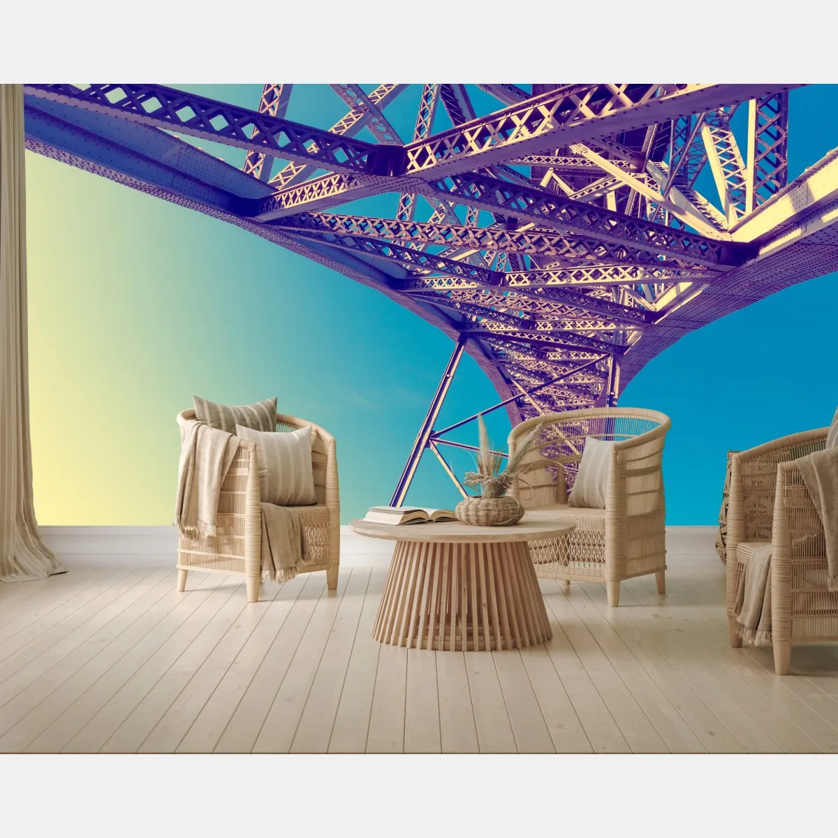 Fototapeta abstrakcyjna stalowa konstrukcja mostu w perspektywie – Wallissimo® Fototapeta abstrakcyjna stalowa konstrukcja mostu w perspektywie – Wallissimo®