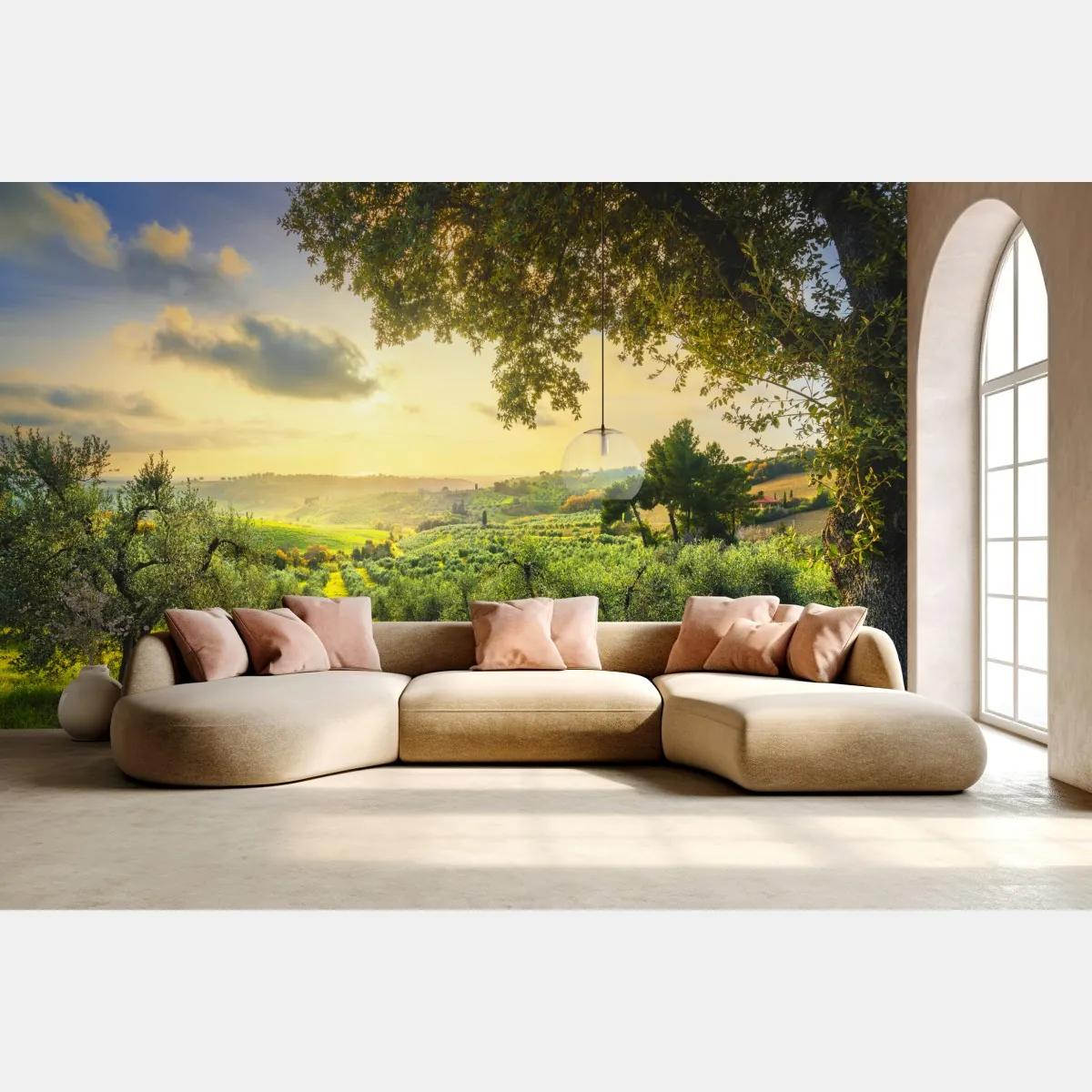 Fototapeta gaj oliwny przy zachodzie słońca w Maremma, Toskania – Wallissimo® Fototapeta gaj oliwny przy zachodzie słońca w Maremma, Toskania – Wallissimo®