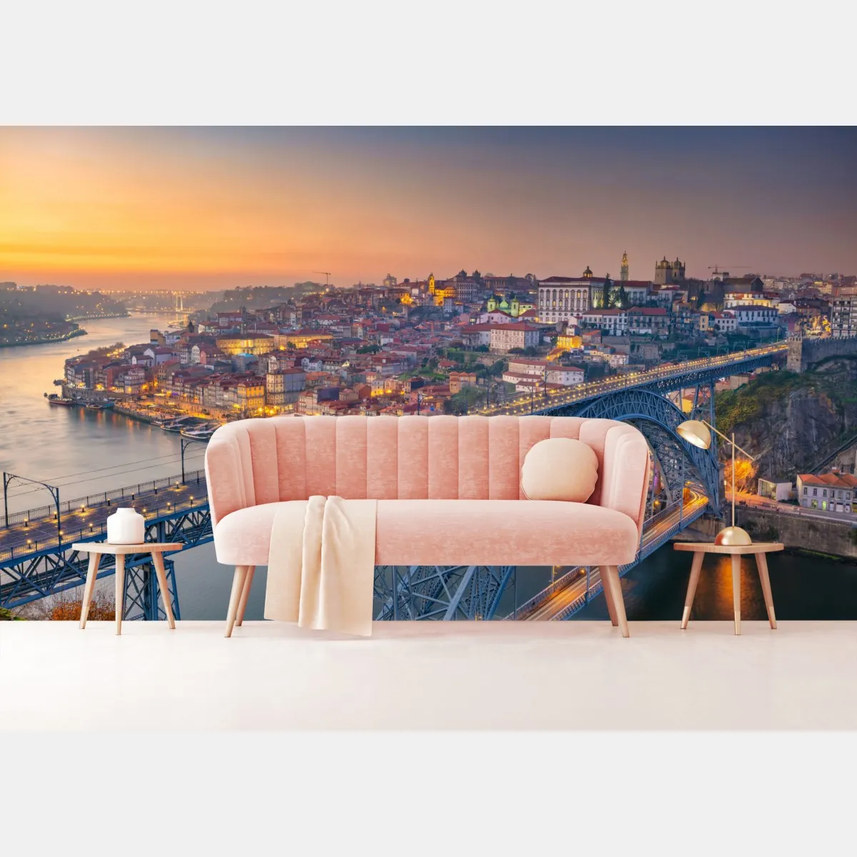Fototapeta panorama Porto o zmierzchu z mostem Dom Luís I – Wallissimo® Fototapeta panorama Porto o zmierzchu z mostem Dom Luís I – Wallissimo®