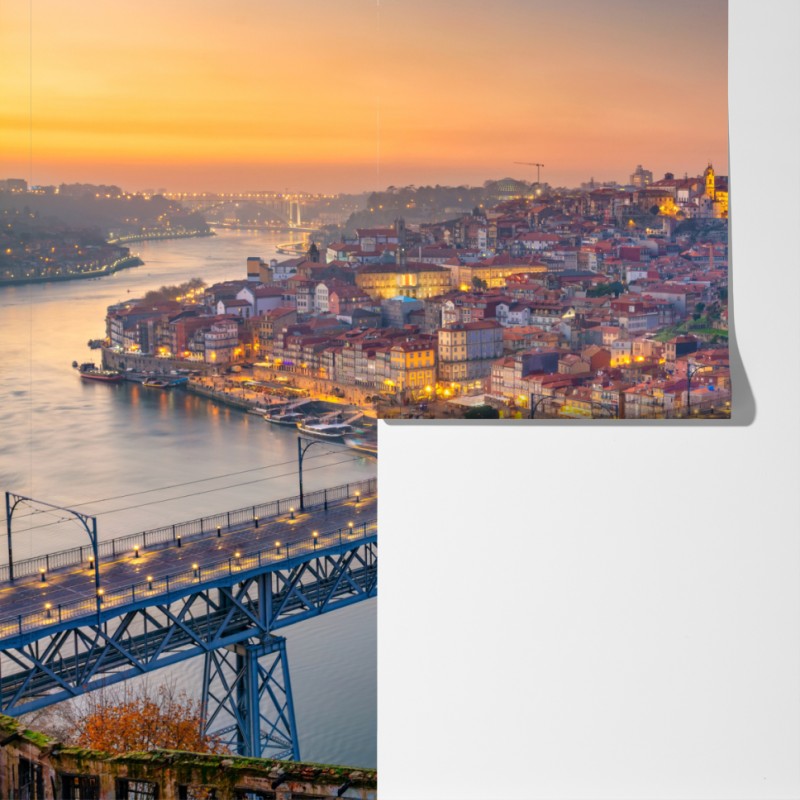 Fototapeta panorama Porto o zmierzchu z mostem Dom Luís I – Wallissimo® Fototapeta panorama Porto o zmierzchu z mostem Dom Luís I – Wallissimo®