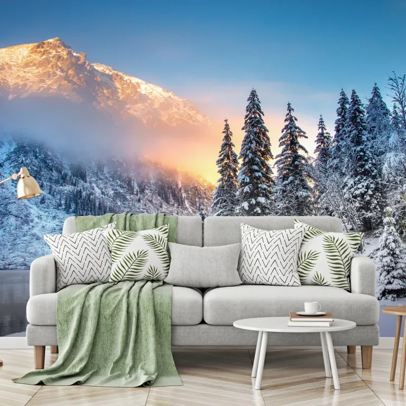 Fototapeta zimowy wschód słońca nad Morskim Okiem