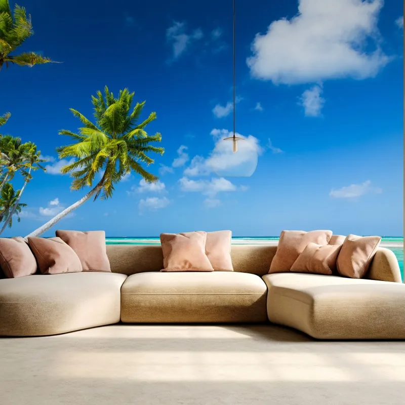 Fototapeta tropikalna plaża z palmami i turkusową wodą – Wallissimo®