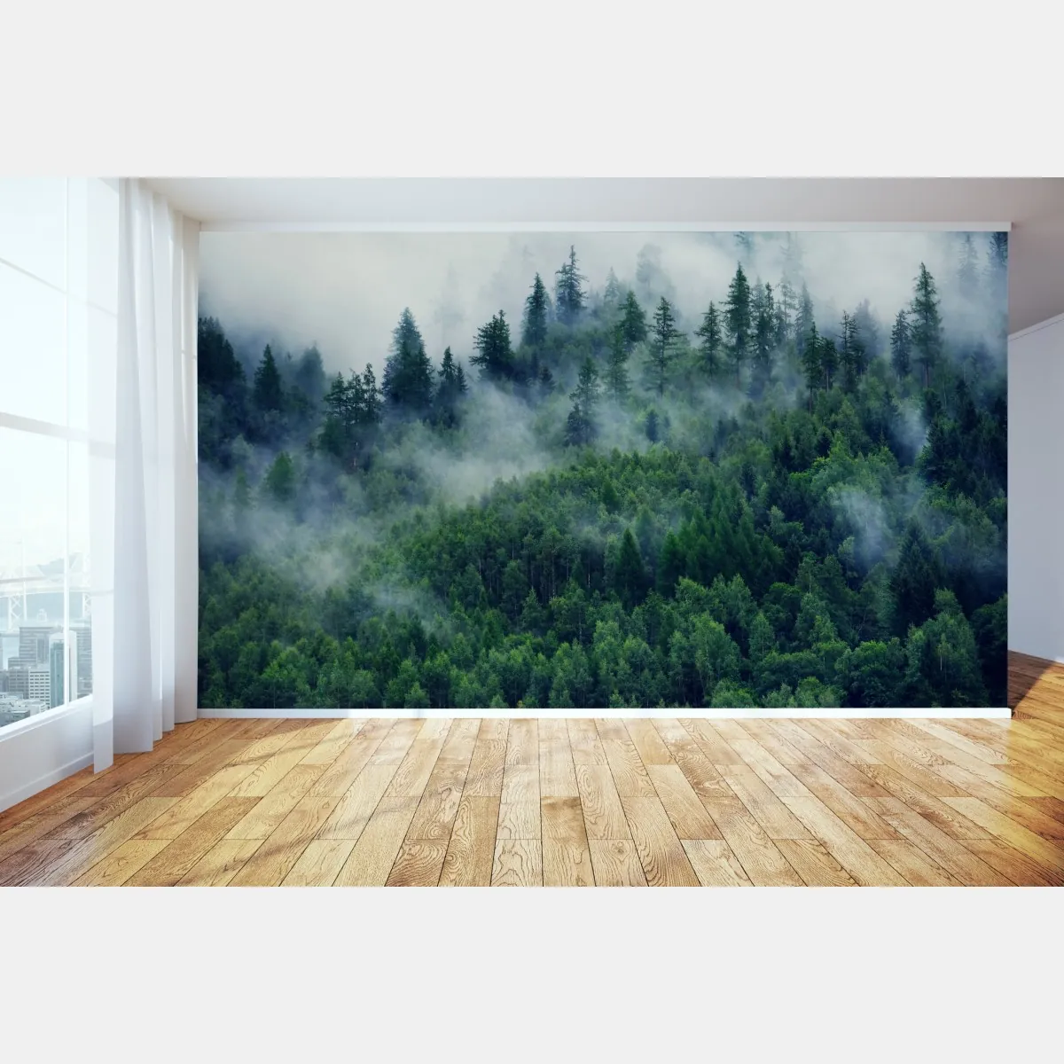 Fototapeta mglisty zielony las – Wallissimo® Fototapeta mglisty zielony las – Wallissimo®