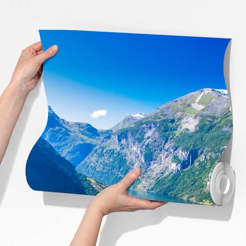 Fototapeta Geirangerfjord panorama górska – Wallissimo® Fototapeta Geirangerfjord panorama górska – Wallissimo®