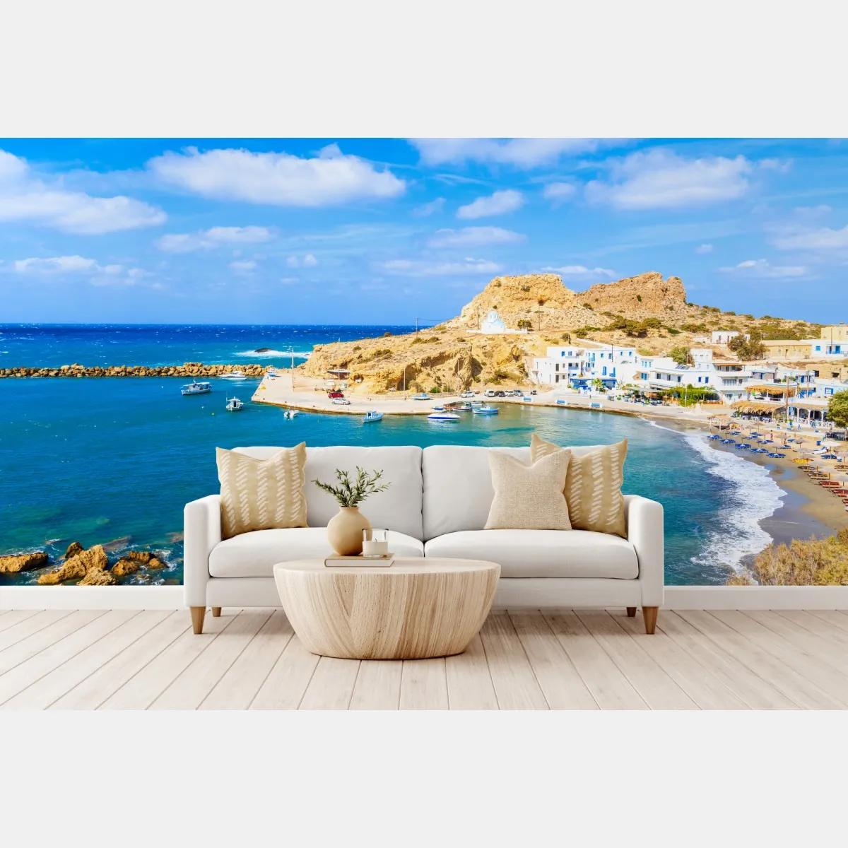 Fototapeta słoneczny port Finiki na wybrzeżu Karpathos – Wallissimo® Fototapeta słoneczny port Finiki na wybrzeżu Karpathos – Wallissimo®