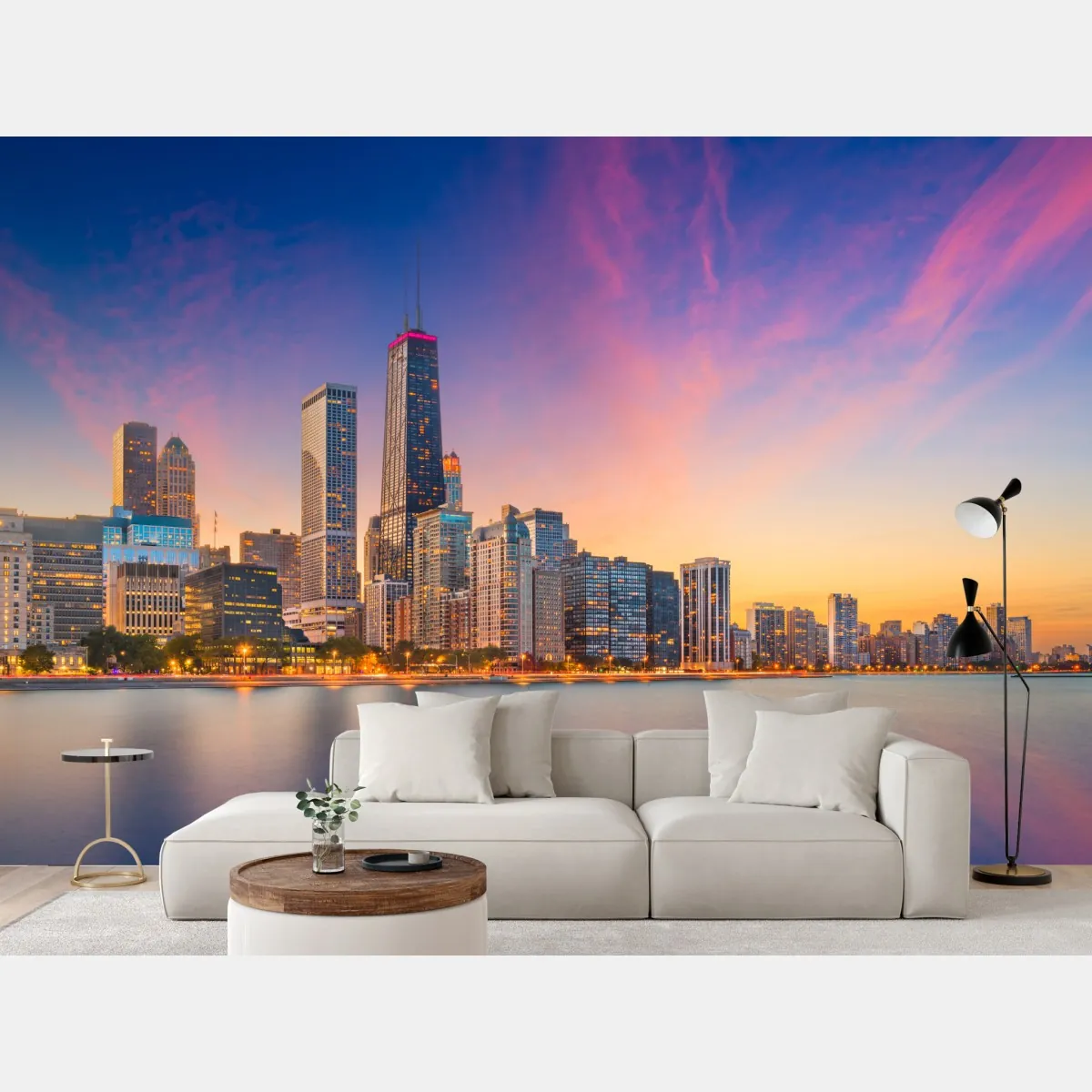 Fototapeta panorama Chicago o zmierzchu – Wallissimo® Fototapeta panorama Chicago o zmierzchu – Wallissimo®