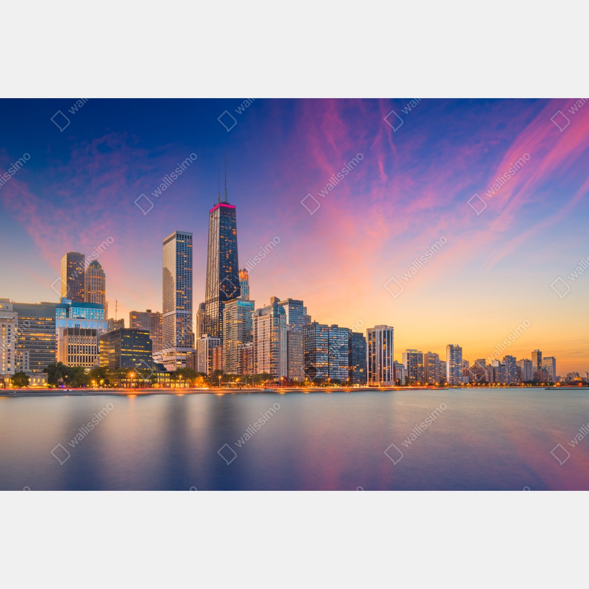 Fototapeta panorama Chicago o zmierzchu – Wallissimo® Fototapeta panorama Chicago o zmierzchu – Wallissimo®