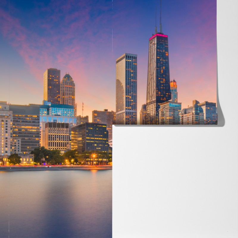 Fototapeta panorama Chicago o zmierzchu – Wallissimo® Fototapeta panorama Chicago o zmierzchu – Wallissimo®