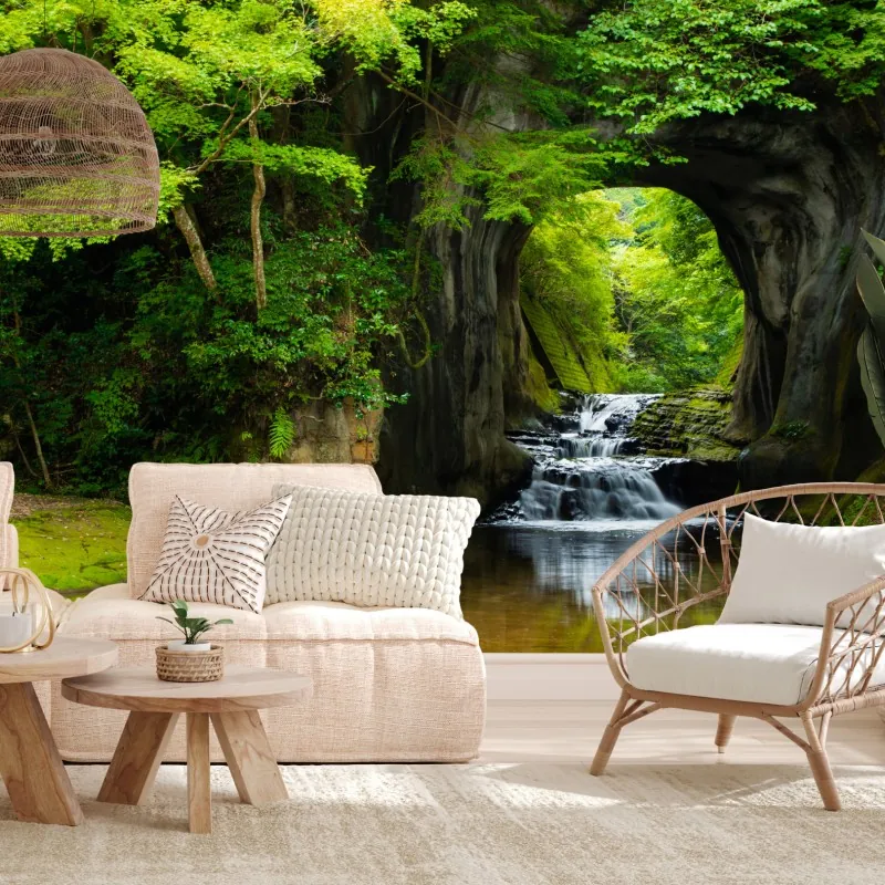 Fototapeta ukryty wodospad w skalnym łuku