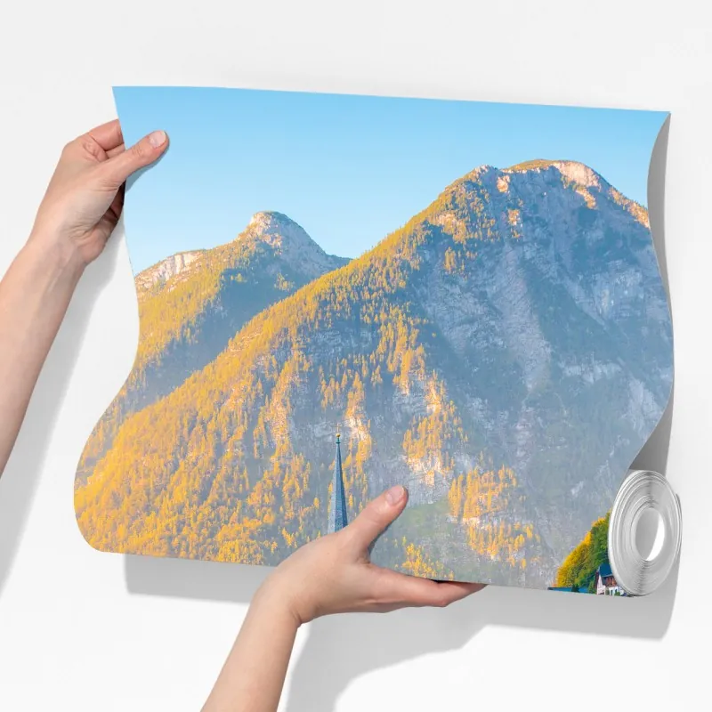 Fototapeta poranny blask Hallstatt nad jeziorem – Wallissimo® Fototapeta poranny blask Hallstatt nad jeziorem – Wallissimo®