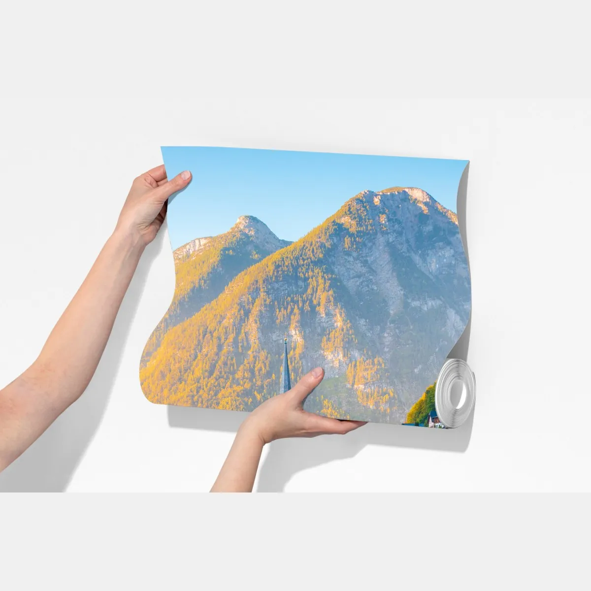 Fototapeta poranny blask Hallstatt nad jeziorem – Wallissimo® Fototapeta poranny blask Hallstatt nad jeziorem – Wallissimo®