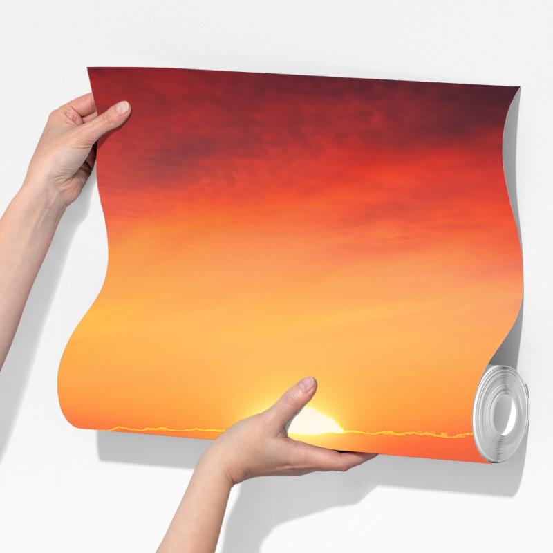 Fototapeta złoty zachód słońca nad spokojną plażą – Wallissimo® Fototapeta złoty zachód słońca nad spokojną plażą – Wallissimo®