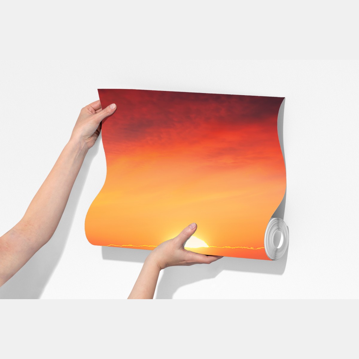 Fototapeta złoty zachód słońca nad spokojną plażą – Wallissimo® Fototapeta złoty zachód słońca nad spokojną plażą – Wallissimo®