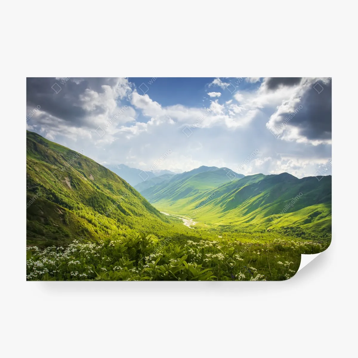 Fototapeta bujna zielona dolina górska – Wallissimo® Fototapeta bujna zielona dolina górska – Wallissimo®