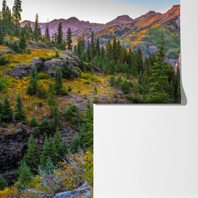 Fototapeta alpejski szlak o zachodzie słońca – Wallissimo® Fototapeta alpejski szlak o zachodzie słońca – Wallissimo®