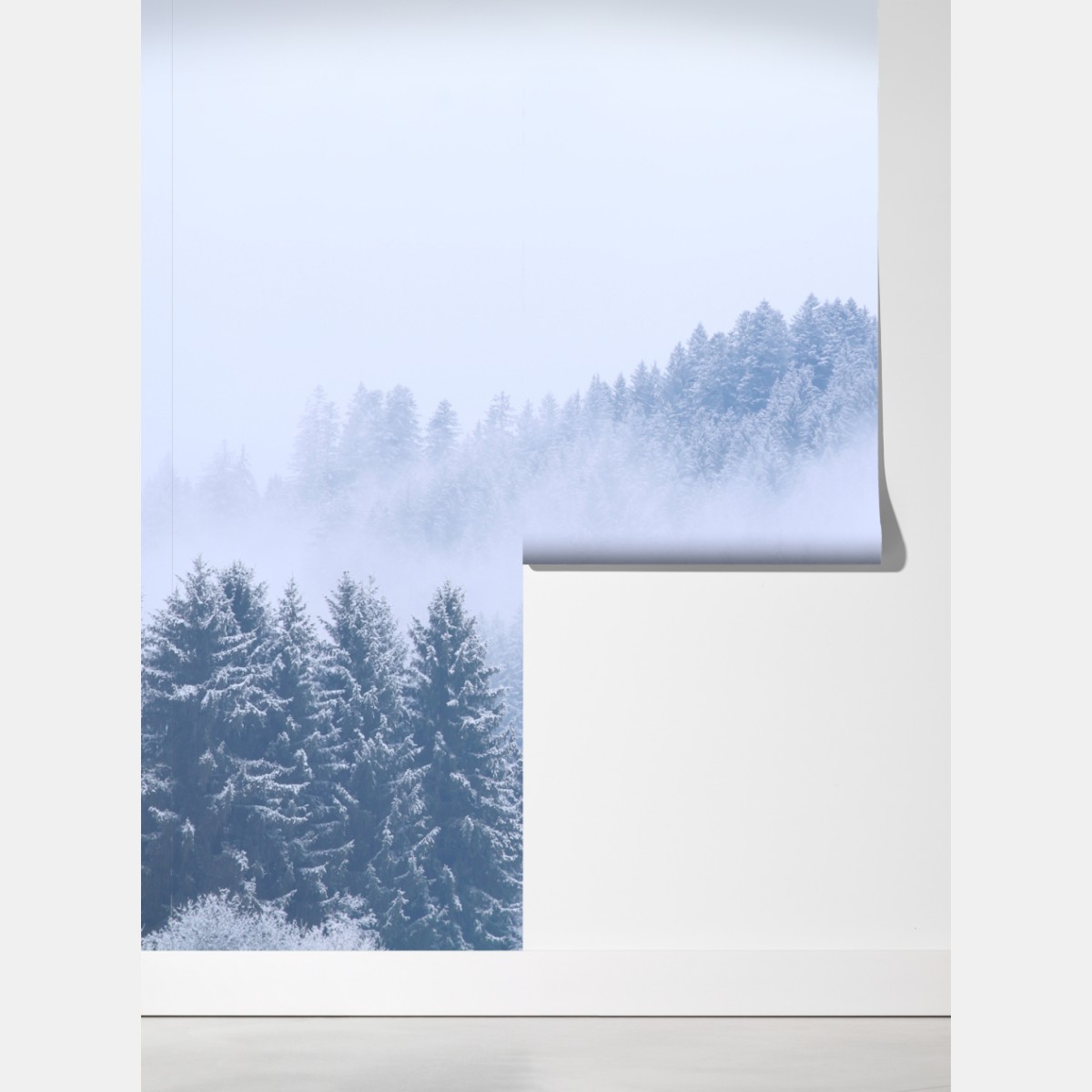 Fototapeta zimowa mgła nad lasem iglastym – Wallissimo® Fototapeta zimowa mgła nad lasem iglastym – Wallissimo®