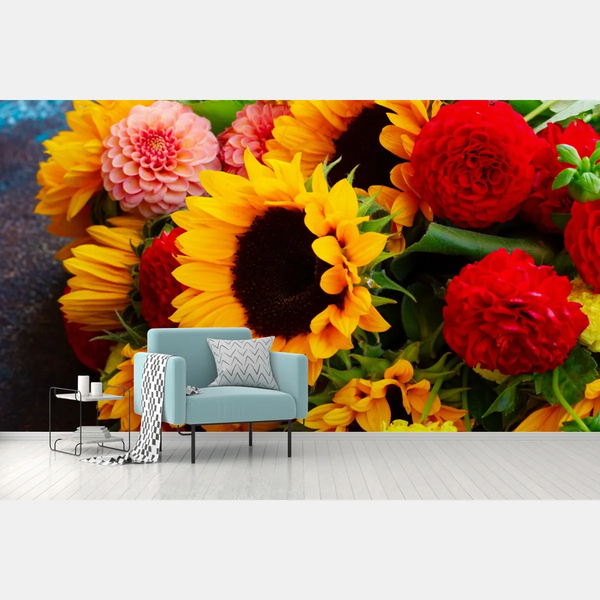 Fototapeta zbliżenie bukietu słoneczników i dali – Wallissimo® Fototapeta zbliżenie bukietu słoneczników i dali – Wallissimo®