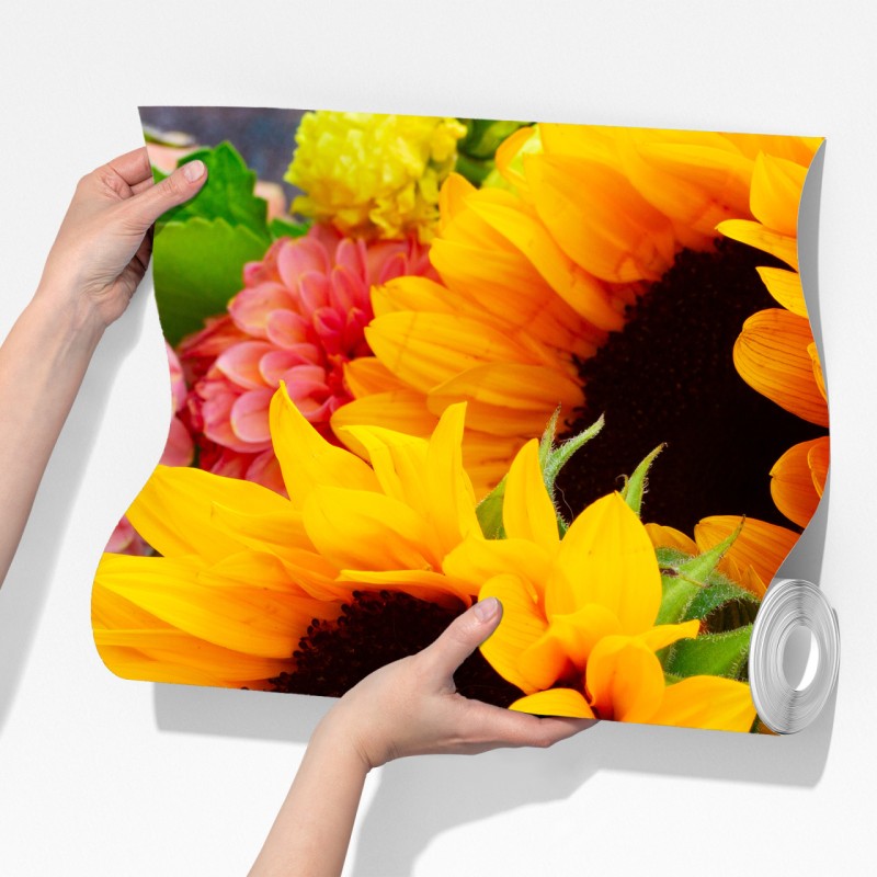 Fototapeta zbliżenie bukietu słoneczników i dali – Wallissimo® Fototapeta zbliżenie bukietu słoneczników i dali – Wallissimo®