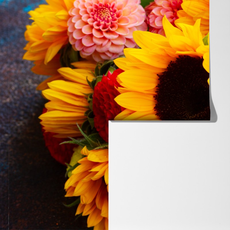 Fototapeta zbliżenie bukietu słoneczników i dali – Wallissimo® Fototapeta zbliżenie bukietu słoneczników i dali – Wallissimo®