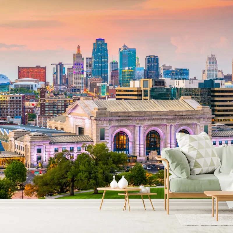 Fototapeta Kansas City panorama o zmierzchu – Wallissimo® Fototapeta Kansas City panorama o zmierzchu – Wallissimo®