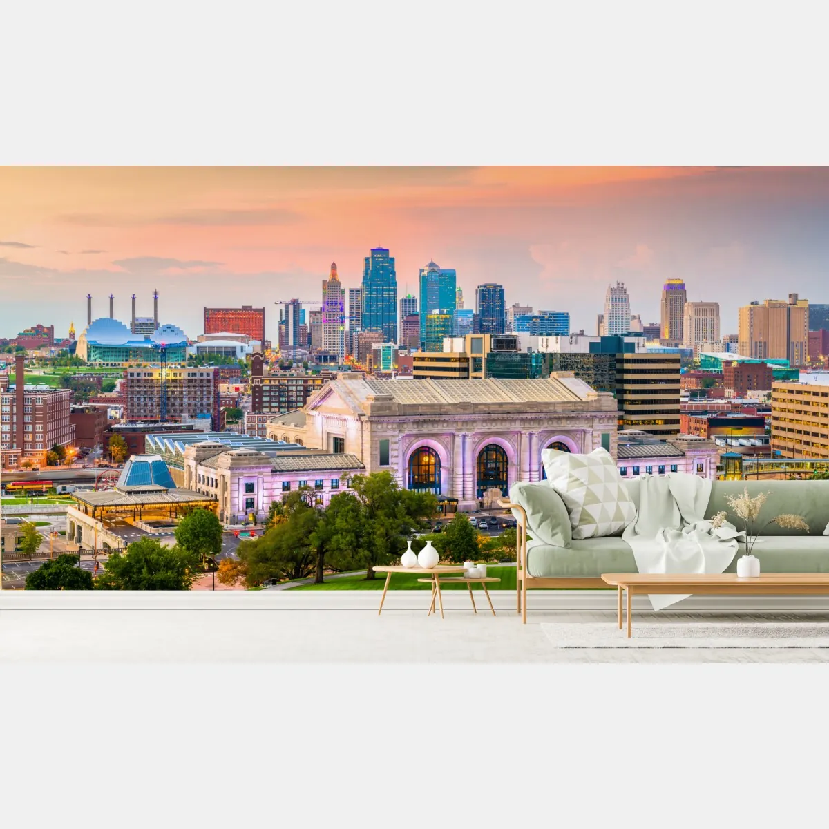 Fototapeta Kansas City panorama o zmierzchu – Wallissimo® Fototapeta Kansas City panorama o zmierzchu – Wallissimo®