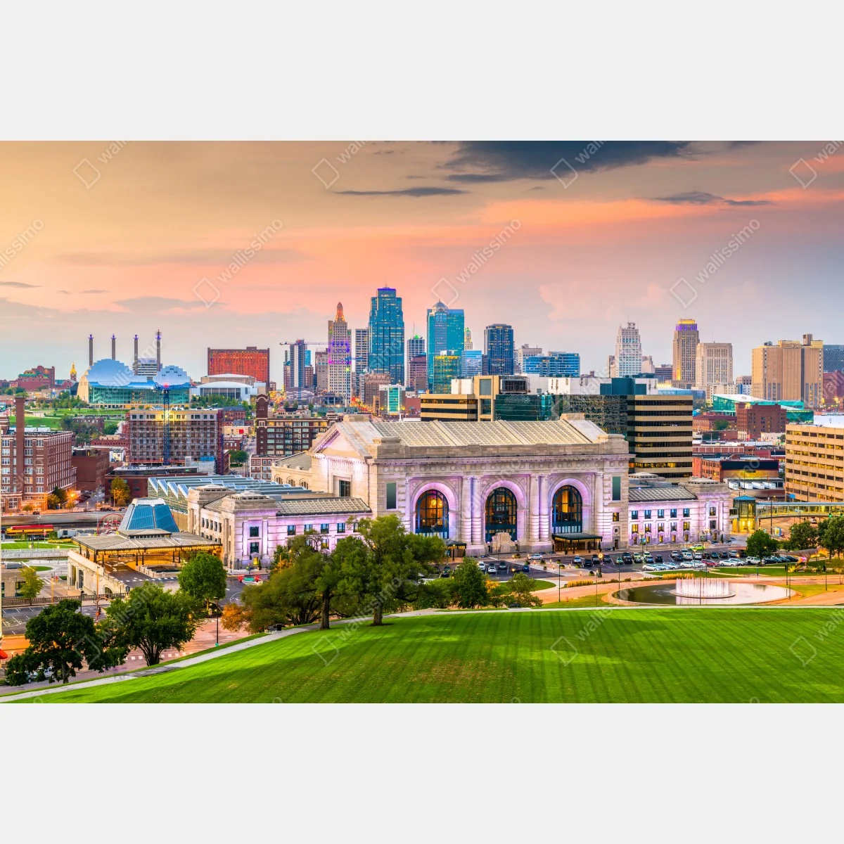 Fototapeta Kansas City panorama o zmierzchu – Wallissimo® Fototapeta Kansas City panorama o zmierzchu – Wallissimo®