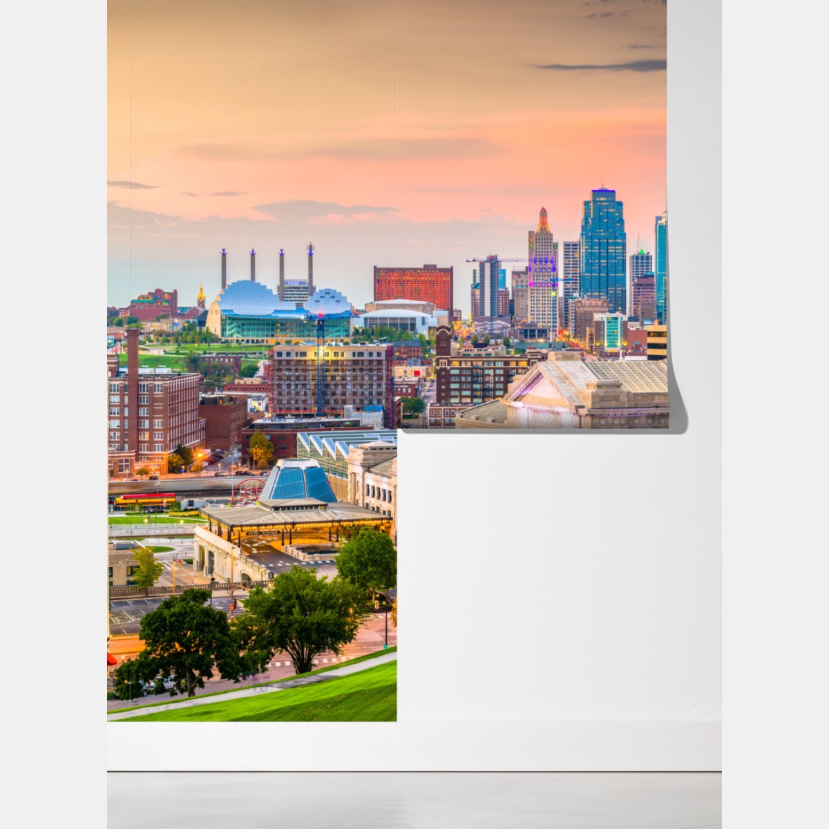 Fototapeta Kansas City panorama o zmierzchu – Wallissimo® Fototapeta Kansas City panorama o zmierzchu – Wallissimo®