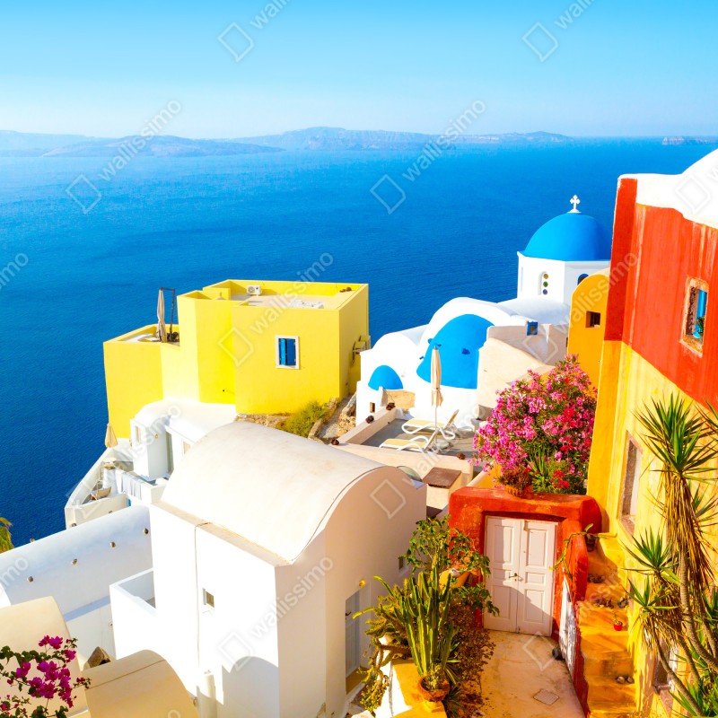 Fototapeta słoneczna Santorini nadmorska wioska – Wallissimo® Fototapeta słoneczna Santorini nadmorska wioska – Wallissimo®