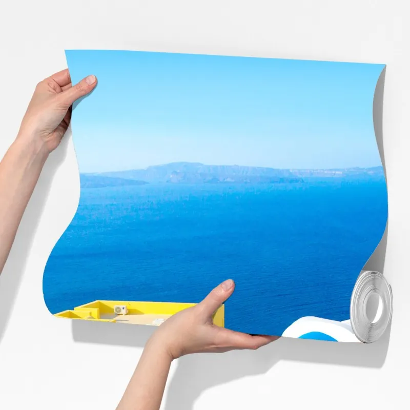 Fototapeta słoneczna Santorini nadmorska wioska – Wallissimo® Fototapeta słoneczna Santorini nadmorska wioska – Wallissimo®