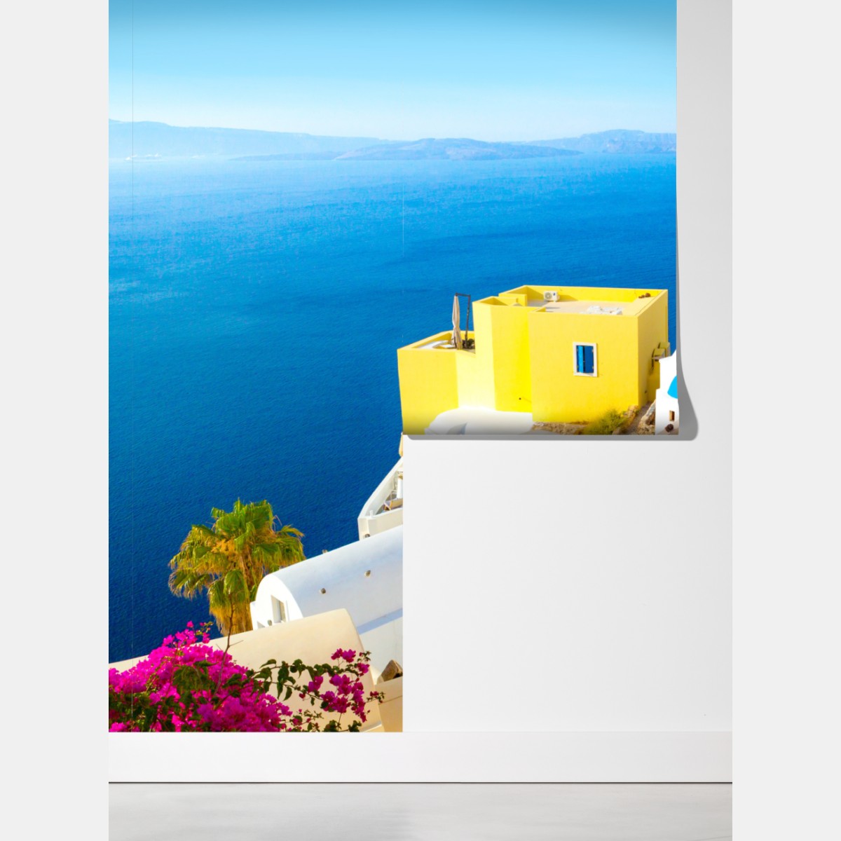 Fototapeta słoneczna Santorini nadmorska wioska – Wallissimo® Fototapeta słoneczna Santorini nadmorska wioska – Wallissimo®